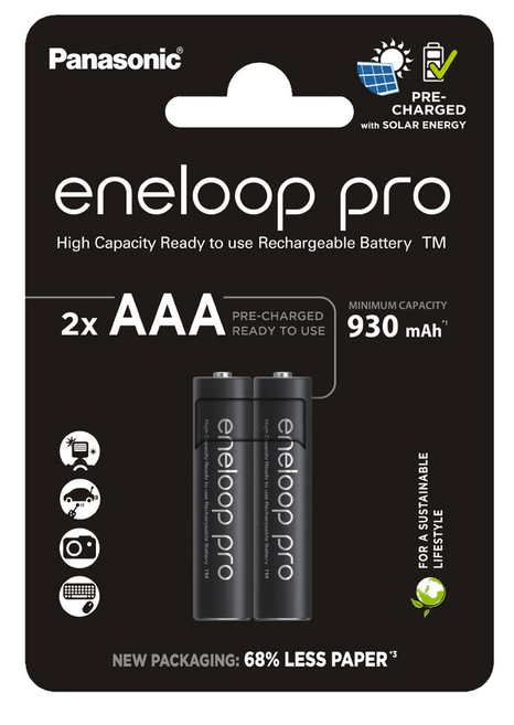 PANASONIC baterije eneloop pro AAA/2B(BK-4HCDE/2CP) 930mAh black